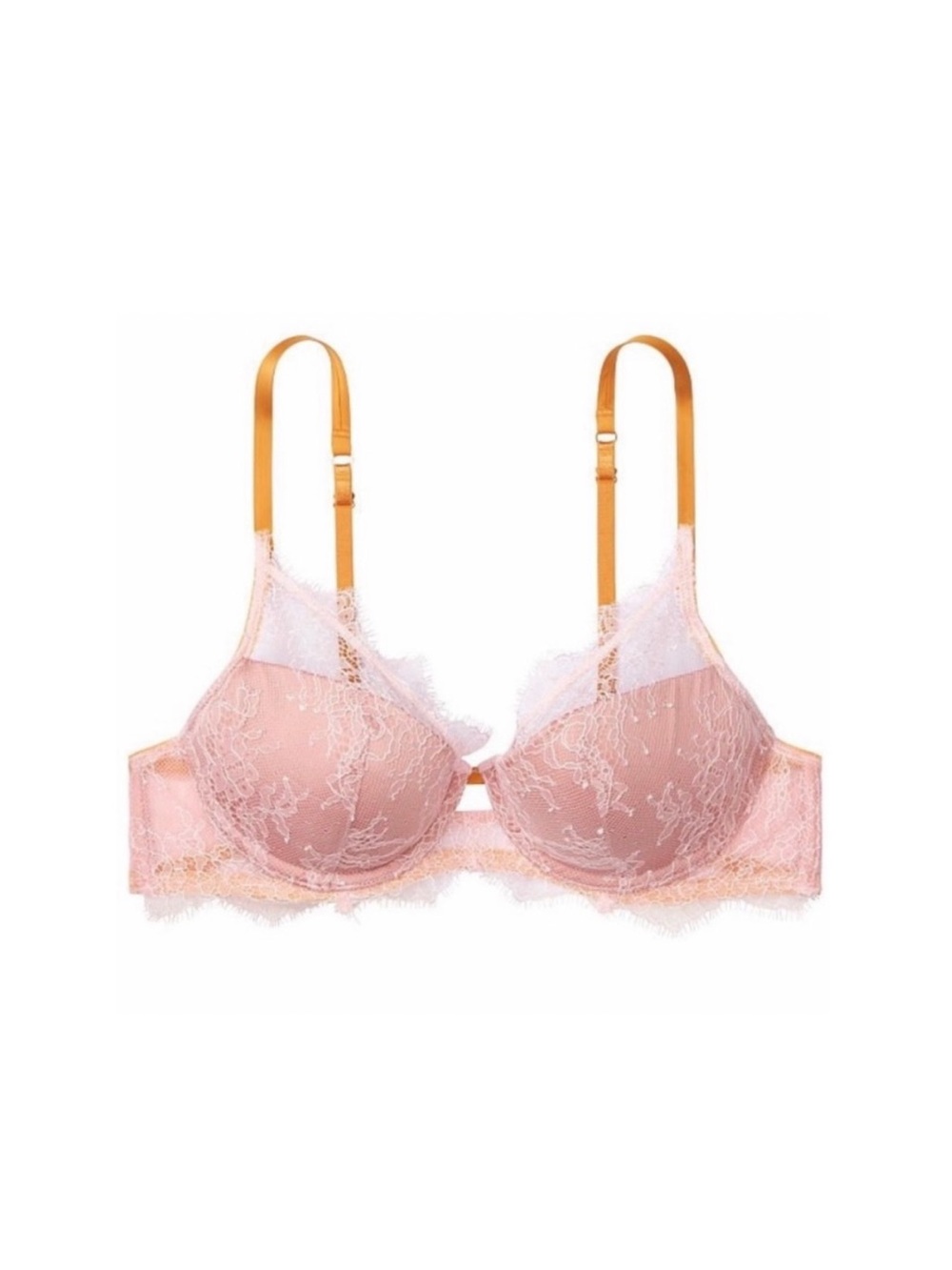 Victoria’s Secret VS Dream Angels Pink Chantilly Eyelash Lace Lined Plunge Bra